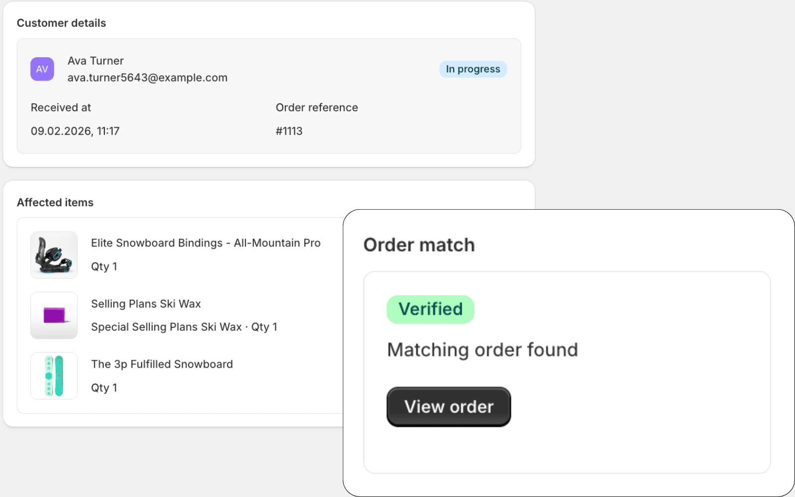 Order match: Verified